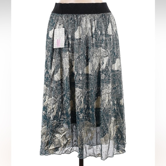 LuLaRoe Blue Gold Metallic Elegant Collection Midi A-Line LoLa Skirt Size M NWT - Picture 2 of 8